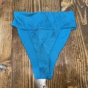 American Eagle Aerie Gold Sparkle High Cut Cheeky Bikini Swim Suit Bottoms Blue