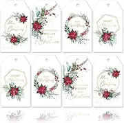 Whaline 120Pcs Christmas Tags with Hemp Rope Poinsettia Paper Tags Gold Foil Merry Christmas Holiday Hanging Labels Seasonal Wishes Gift Tags for Xmas Winter DIY Gift Party Favor Decor, 4 Designs