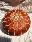 Moroccan Leather Ottoman Footstool Pouffe Genuine Boho Unstuffed 24'' Round