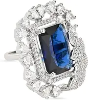 I Jewels Silver Plated Indian Wedding Bollywood Stylish Latest Fashionable Square Shape Design Adjustable Finger Ring for Women and Girls (FL248)