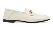 Gucci Brixton Collapsible Mystic White Leather Horsebit Slipper Flat Loafer 41.5