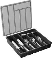 Silverware Holder with Lid - Cutlery Organizer for Kitchen Drawer | Utensil Tray with Large Flatware Organizercutlery Container for Kitchen Drawer Countertop 6 Compartments
