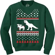 [Crazy Dog T-shirts] T-Rex Attacking Moose Christmas Ugly Sweater Funny Holiday Hilarious Adult Humor