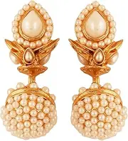 [Touchstone] Indian Bollywood spherical faux pearls jhumki earrings in antique gold tone for women