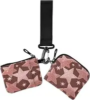 [miaozhen] Fake Glitter Rose Gold Star White Women's Change Wallet Card Cases Slim Detachable Coin Purse Change Holder with Zipper Pocket for Ladies 2 Pcs billetera para tarjetas de mujer, fake glitter rose gold