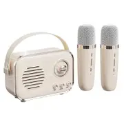 P33 Retro Karaoke Machine with 2 Wireless Microphones Portable Small Karaoke Set Toys for Kids and Adults-White