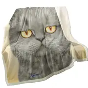 Cats Art Paintings Yellow Eye Cranky Grey Cat Throw Blanket