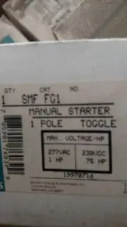 SIEMENS SMF FG1 MANUAL TOGGLE STARTER, 1-POLE NEW