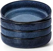 Herogo Stoneware Pasta Bowls Set of 4, Large Wide Shallow 37oz Plates and Serving Bowls Sets for Salad Soup Cereal, Microwave & Dishwasher Safe, Starry Blue