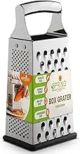 Spring Chef Professional Large Parmesan Cheese Grater, Stainless Steel Metal Box Grater with Handle, 4 Sided Handheld Kitchen Food Shredder for Cheese, Carrot, Veggie, Ginger, Potato - Dishwasher Safe