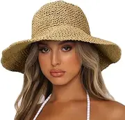 [Sydbecs] Womens Sun Hats Wide Brim Summer Beach Hat for Women Foldable Travel Straw Hat UPF50+