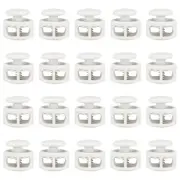 20pcs Cord Lock Double Hole Spring Toggle Stopper for Drawstring, White