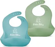 Bebe Bites Silicone Baby Bibs (2 Pack) - Adjustable Size - Waterproof - Easy to Wipe Clean - 100% Food Grade Silicone, BPA, PVC, Lead Free