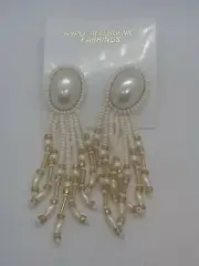 Vintage New Faux Pearl & Seed Bead Drop Dangle Post Earrings NOS