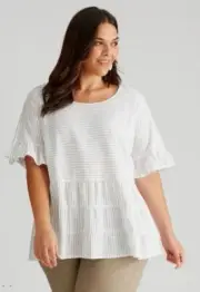 Autograph Top Plus Size 22 Flounce Blouse Shirt Elbow Sleeve Linen Viscose RP$90