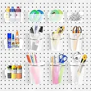 FZK Pegboard Bins PegBoard Cups with Hooks & Loops 12 Pack Set, Pegboard Bins, Peg Board Organizer Accessories, Pegboard Accessories for Craft Room Garage Office Workbench, Clear