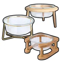 在飛比找蝦皮商城優惠-木圈架 / 金鐵架玻璃寵物碗 玻璃飛碟碗 保護頸椎 寵物碗 