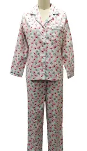 Ladies Blue Pink Floral Cotton Flannelette PJS Size 18-24 Pyjamas Set (8064)