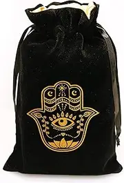 [ARTSY CRAFTS INC] ARTSY CRAFTS 6x9" Hamsa Hand Black Velvet Bag Jewelry Pouch Gift Bags, Hand of Fatima Evil Eye Velvet Drawstring Bags, Tarot Rune bag, Dice Bag, Satin Lined Velvet Jewelry Bags (Smoky Black)