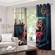 Exquisite Curtains for Kids Bedroom Cartoon & Owl W117cm (46") x D229cm (90") x 2 3D Pattern Microfiber Blackout Fabric Eyelet Window Drapes for Kids Nursery Playroom 2 Panels