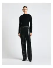 [Cue] Soft Shirred Jacquard Long Sleeve Top in Black
