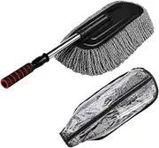 Microfiber Car Duster Exterior Interior Cleaner Cleaning Kit Size 15.7 inch with Long Retractable Handle to Trap Dust and Pollen for Car Bike RV Boats Or Home use - Grey