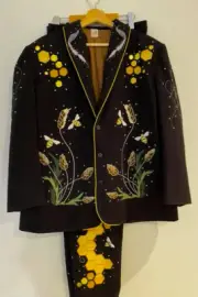 Men 2Pc Bespoke Honeybees Embroidered Nudie Western cowboy Cocktail Prom Outfit