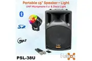 E-Lektron PSL-38U Karaoke Party Set System with Bluetooth Loud Speaker UHF Wireless Mics Color Disco Light
