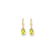 14k Yellow Gold 8x6mm Oval Peridot Checker leverback Earrings