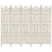 Hand carved 5-Panel Room Divider White 200x165 cm Solid Mango Wood