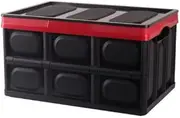 Foldable plastic stackable practical crate with cover 30L, durable household goods, garage supplies, stackable household car luggage, home finishing, clothing storage container, waterproof bag can be used as outdoor supplies box (black)