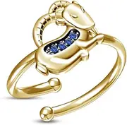 [Silvernshine Jewels] 0.4 Ct Round Sim Diamond & Blue Capricorn Adjustable Toe Ring 14K Yellow Gold Plated
