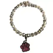 Beaded Memory Wire Bracelet Pink Dog Paw Charm #2014