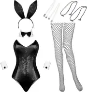 Tan Shan Bunny Costume Women Lingerie And Tails Bodysuit Role Play Rabbit Outfit Set For Halloween Christmas Costume Z White and Black M