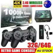 Wireless 4K HDMI Video Game Console Retro 10000+Games TV Stick 64G+2x Gamepad KJ