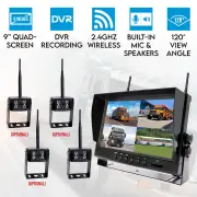Elinz Digital Wireless 9" Quad Splitscreen Monitor 4CH DVR Reversing CMOS 800TVL Camera 12V 24V 2.4GHz