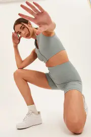 Blue Seamless Zip Top And Bike Shorts Activewear Set - Size S, Women's Aw Set