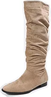 [HOBTEC] Women Slouch Knee-High Wedge Boots (Color : A, Size : 8)