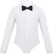 [TiaoBug] Kids Boys Latin Modern Dance Tuxedo Leotard Shirt Tops Slim Stretchy Salsa Tango Dancewear