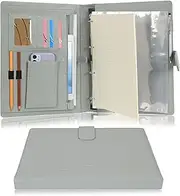 Wonderpool A4 Leather 4 Ring Holder Writing Portfolio Multi Document Case with Removable Binder Clipboard and Functional Pocket for Organizer Office Travel School