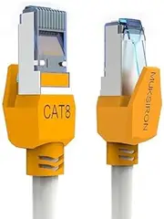 MUKSIRON Cat8 Ethernet Cable,1.5ft Heavy Duty High Speed Shielded Network Internet Cable,Professional LAN Cable,26AWG 2000Mhz 40Gbps with RJ45 Connector,Weatherproof for Router/Modem