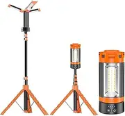 Rechargeable 10000mAh Camping Light, Portable Camping Light with Stand, Cordless Work Light with 3 LED Lamp Heads, Dimmable Magnetic Emergency Flashlight with Detachable Tripod, Orange