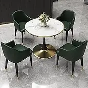 YUGXTH Office Table and Chair Set Office Reception Round Table, Coffee Kitchen Dining Table Set for 4, Conference Reception Room Coffee Table with Chair, Marble Round Table, Lounge Office(Dark Green)