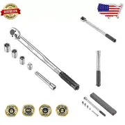 Adjustable 1/2-Inch Drive Click Torque Wrench Set with Extension Bar & Sockets