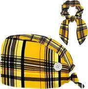 [YTYVAGT] Scrub Caps Women,Scrub Hats Suitable for Women,Christmas Plaid Yellow Vintage