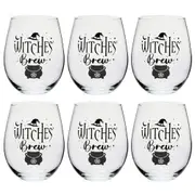 6PK Tallulah Stemless Wine Glass Tumbler Party Drinkware Witches Brew Clear