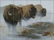 Ceramic Tile Mural Backsplash Kendrick Buffalo Animal Lodge Art POV-LKA022