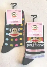 2 Pair Paul Frank Socks sz 6-9.5 wmns New Polk-A-Dots * Rainbow * Sock Monkey