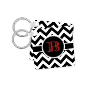 3dRose, Black and white chevron monogram red initial B, Key Chain
