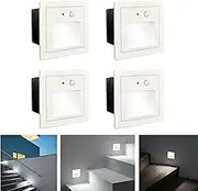 Arotelicht 4Pack 3W LED Recessed Wall Light with Motion Sensor, Step Lights IP65 Waterproof, Night Light with Motion Sensor, Auto On & Off, Indoor Bedroom Kitchen Stairs, Balcony Corridor, Cool White